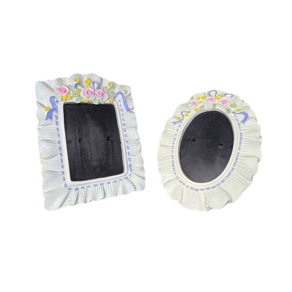Vintage‎ Floral Picture Frame Set Cottage Shabby Chic Pink Roses Ribbon Pair - Picture 4 of 5